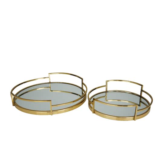 Gold Contemporary Tray, Set of 2" 19", 14"
